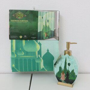(#118) Wicked Glinda And Elphaba Soap Lotion Dispenser & Shower Curtain Set